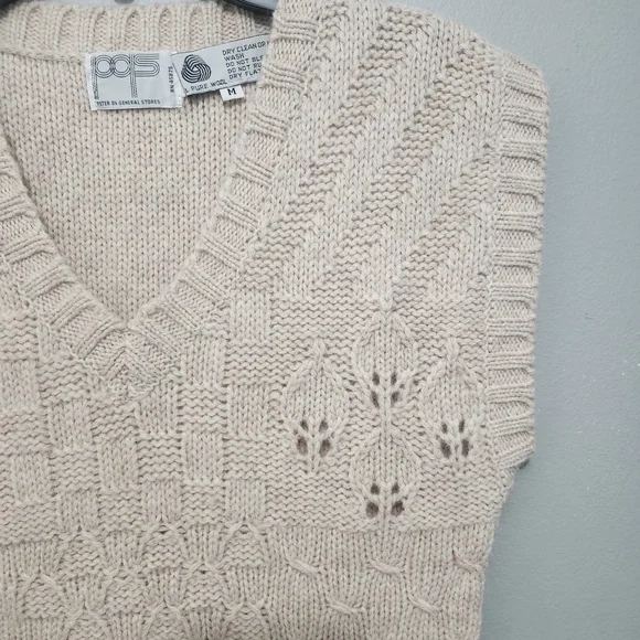 Vintage Pqs Women's Cream Knit Sweater Vest Pure Wool Size M - Picture 2 of 5